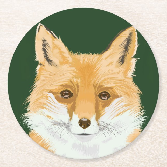 Cute Little Red Fox - transparent på grönt. Underlägg Papper Rund (Framsidan)
