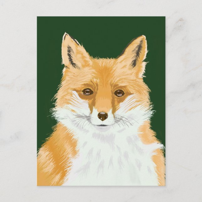 Cute Little Red Fox - transparent på grönt. Vykort (Framsida)