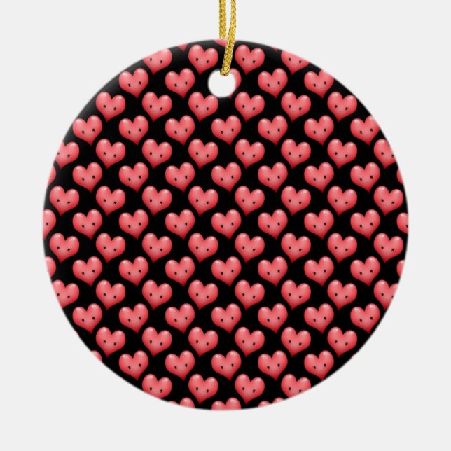 Cute Little Red Hearts on Black Julgransprydnad Keramik (Framsidan)