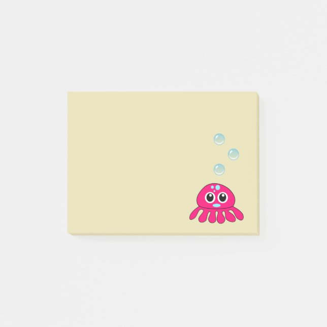 Cute Little Red Jellyfish with Blue Vatten Bubbles Post-it Block (Framsida)