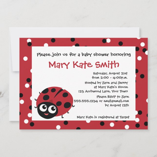 Cute Little Red Ladybug BABY SHOWER BIRTHDAY Inbjudningar (Framsida)