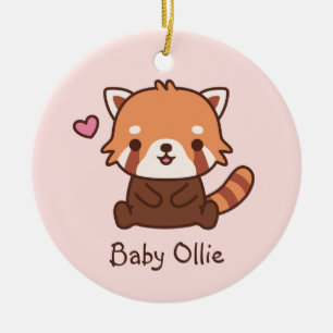 Cute Little Red Panda Doodle Kids Personlig Julgransprydnad Keramik