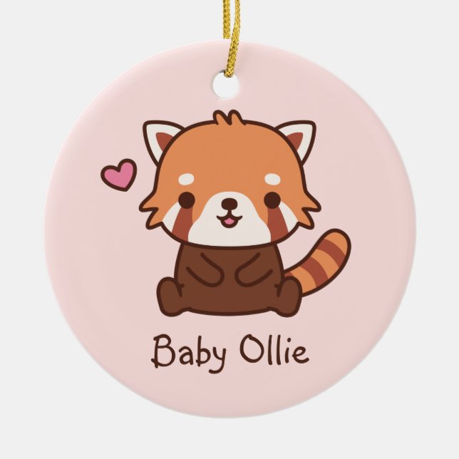 Cute Little Red Panda Doodle Kids Personlig Julgransprydnad Keramik (Framsidan)