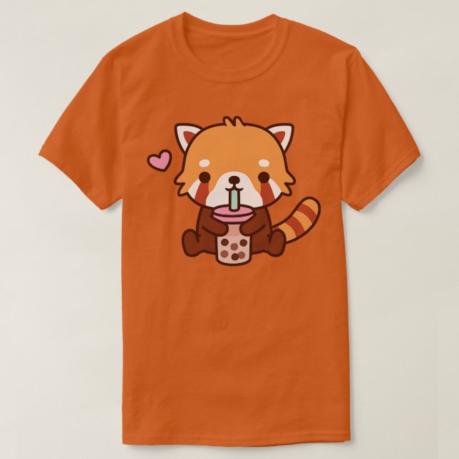 Cute Little Red Panda Kärlek Bubble Tea T Shirt (Design framsida)
