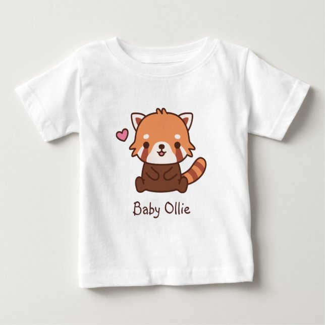 Cute Little Red Panda Personlig Namn T Shirt (Framsida)