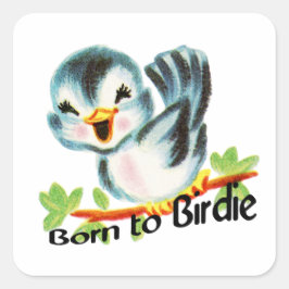 Cute Little Retro Bird Born till Birdie Golfers Gi Fyrkantigt Klistermärke