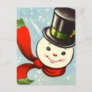 Cute Little Retro Snögubbe Helg Vykort