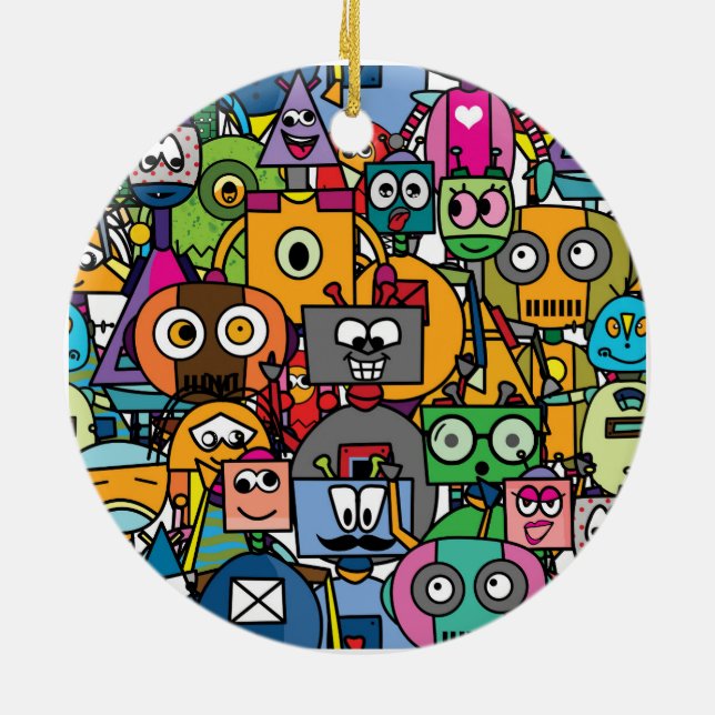 Cute Little robots mönster Julgransprydnad Keramik (Baksidan)