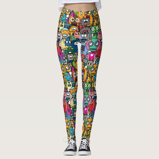 Cute Little robots mönster Leggings (Framsida)