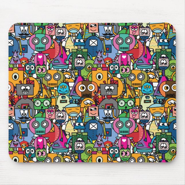 Cute Little robots mönster Musmatta (Framsidan)