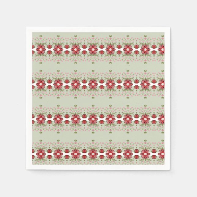 Cute Little Rosa and Red Blommigt Accented Pappersservett (Framsidan)