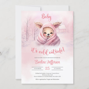 Cute Little rosa baby renar på rosa vinter Inbjudningar