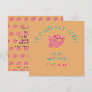 Cute Little Rosa Bird Theme Girl Baby Shower Inbjudningar