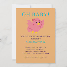Cute Little Rosa Bird Theme Girl Baby Shower Inbjudningar