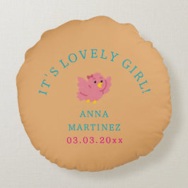 Cute Little Rosa Bird Theme Girl Baby Shower Rund Kudde
