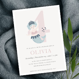Cute Little Rosa Blue Sjöjungfru 4e födelsedagen I Tack Kort