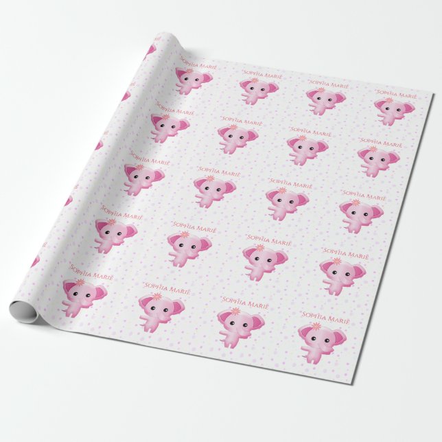 Cute Little Rosa Flicka Elephant Presentpapper (Utrullad)