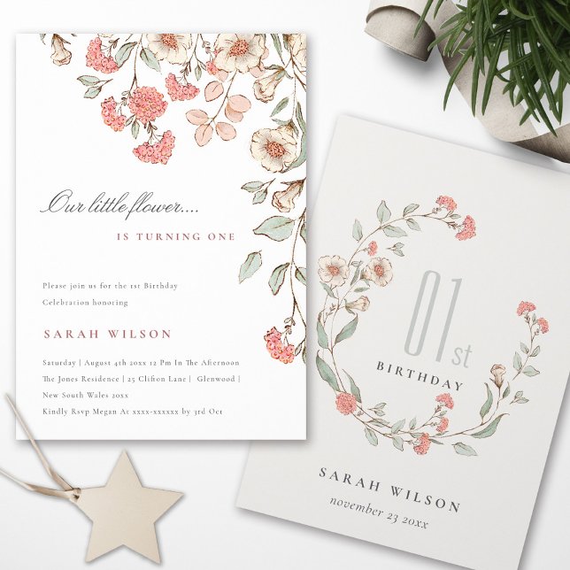 Cute Little Rosa Flower Flicka Birthday Inbjudan (Skapare uppladdad)