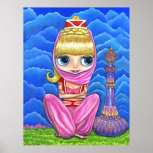 Cute Little Rosa Genie Girl & Lila Magic Flaska Poster