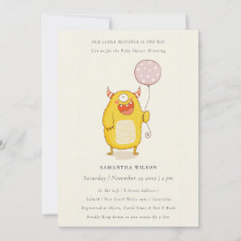 Cute Little Rosa Gult Monster Baby Shower Inbjudan