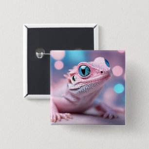 Cute Little Rosa Lizard med Big Blue Ögon Knapp