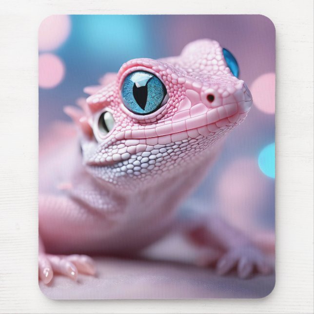 Cute Little Rosa Lizard med Big Blue Ögon Musmatta (Framsidan)
