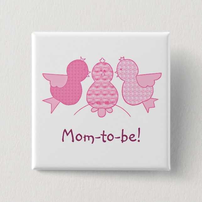 Cute Little Rosa Mamma att vara, Birds Baby Shower Knapp (Framsida)