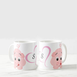 Cute Little Rosa Piggy Monogrammed Kaffemugg