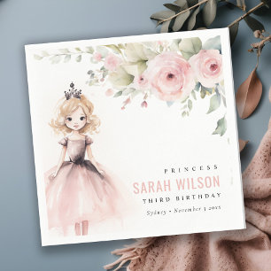 Cute Little Rosa Princess Ro Blommigt Birthday Pappersservett