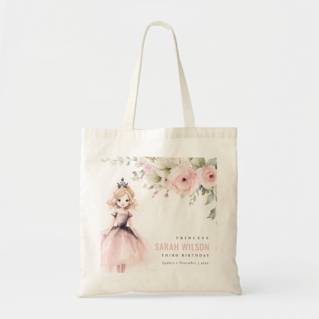 Cute Little Rosa Princess Ro Blommigt Birthday Tygkasse (Framsidan)