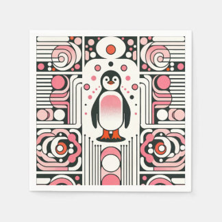 Cute Little Rosa Salmon Penguin i Retro 60-talet Pappersservett