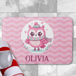 Cute Little Rosa Uggla, med halsduk och Huva Badrumsmatta