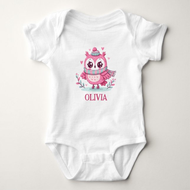 Cute Little Rosa Uggla, med halsduk och Huva T Shirt (Framsida)