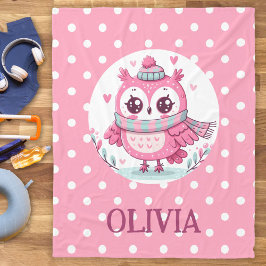 Cute Little Rosa Uggla och Polka dots Fleecefilt