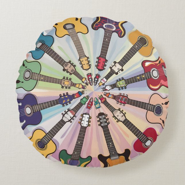 Cute Little Round Circle of Guitars Rund Kudde (Framsidan)