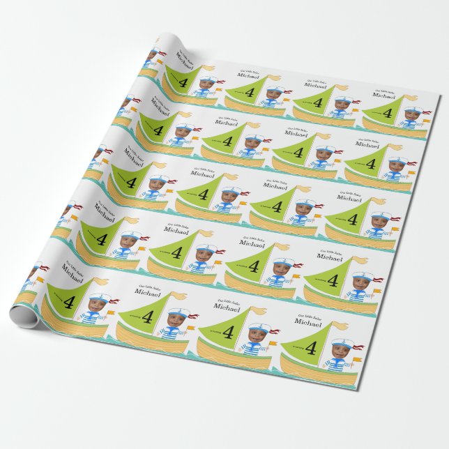 Cute Little Sailor Nautical Boys Roligt Fab Birthd Presentpapper (Utrullad)