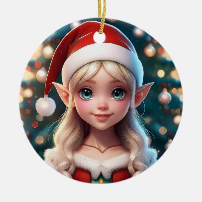 Cute Little Santa Claus's Christmas Elf Julgransprydnad Keramik (Framsidan)