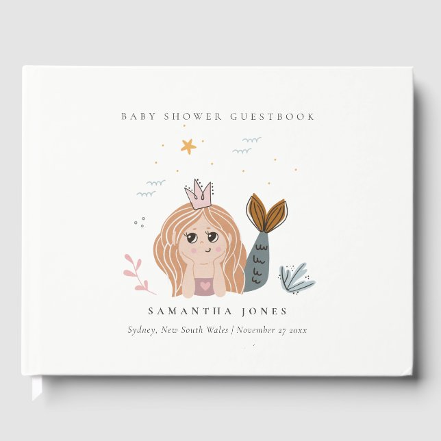 Cute Little  Sea Sjöjungfru Girl Baby Shower Gästböcker (Framsida)