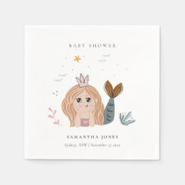 Cute Little Sea Sjöjungfru Girl Baby Shower Pappersservett