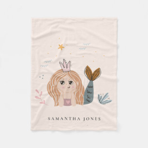 Cute Little  Sea Sjöjungfru Watercolor Girl Fleecefilt