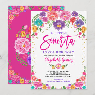 Cute Little Senorita Fiesta Flowers Baby Shower Inbjudningar