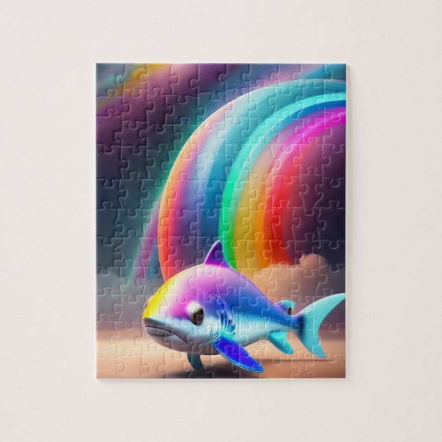Cute Little Shark with Rainbow Pussel (Vertikal)