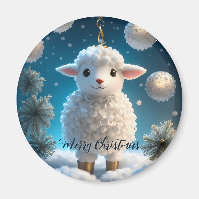 Cute Little Sheb Lamb Religiösa jul Magnet (Framsidan)