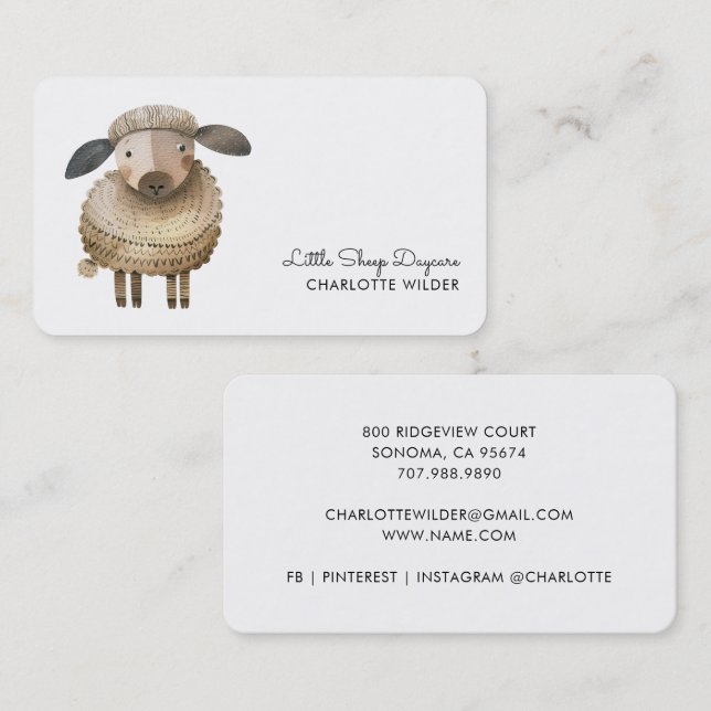 Cute Little Sheep Daycare Business Card Visitkort (Fram/baksida)
