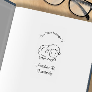 Cute Little Sheep Ewe Färg Me Bookplate Stämpel