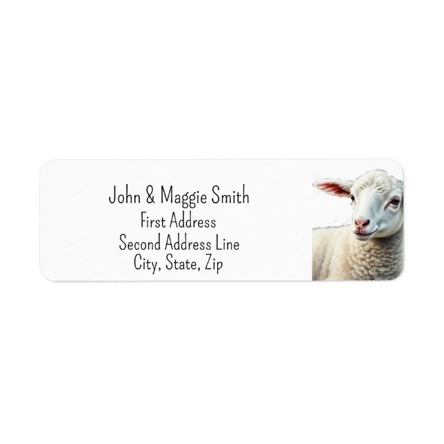 Cute Little Sheep Lamb Farm Animal Art Returadress Etikett (Framsidan)