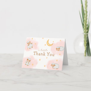 Cute Little Sheep Måne Stars Girl Baby Shower Tack Kort