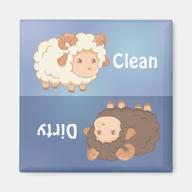 Cute Little Sheep Ram Clean Dirty Dishwasher Magnet (Framsidan)