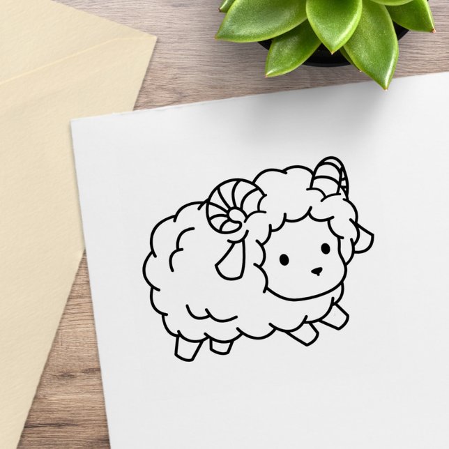 Cute Little Sheep Ram Färg Me Stämpel (Skapare uppladdad)