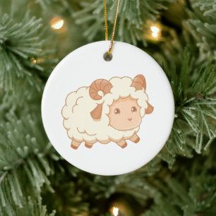 Cute Little Sheep Ram Julgransprydnad Keramik